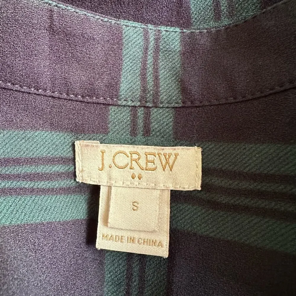 Vintage J.Crew Navy Plaid Tuxedo Bib Blouse Preppy Classic Academia Small